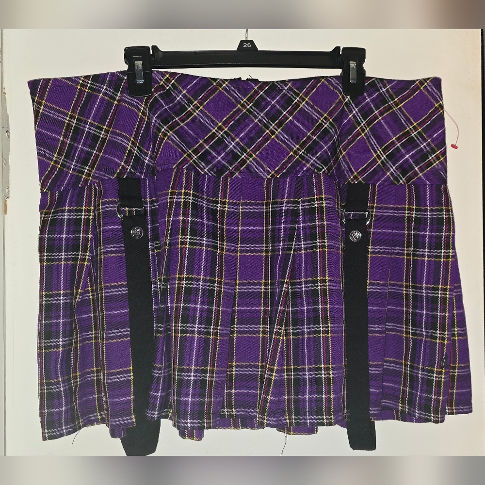 Tripp Purple Plaid Faux Suspender Skirt